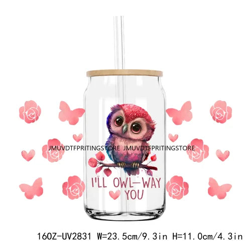 Valentines Teddy Bear With Red Roses UV DTF Sticker For 16OZ Libbey Glass Cup Can Wrap Transfer Sticker Custom Labels DIY Logo