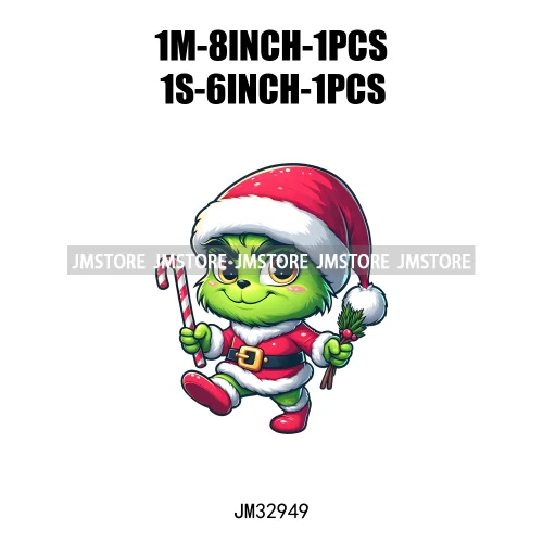 Cute Green Baby Cartoon Santa Claus Christmas Vibes Xmas Holiday Iron On DTF Transfers Stickers Ready To Press For Sweatshirts