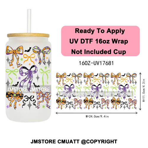 Girly Halloween Boo Thanksgiving Turkey UV DTF Cup Wrap Ready To Apply Transfer Stickers 16OZ Tumbler Wraps For Libbey Glass Can