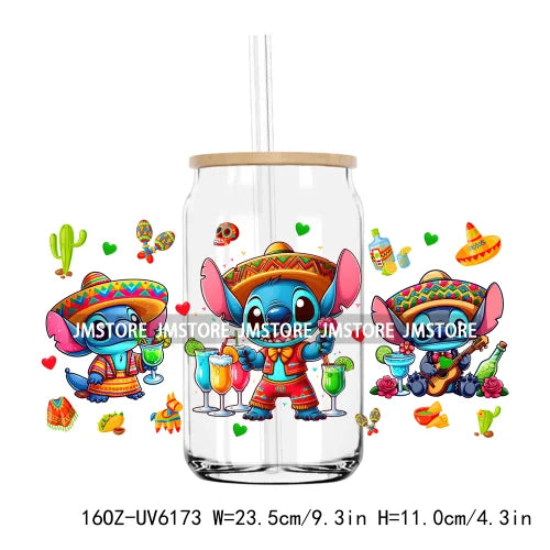 Cartoon Princess Cinco De Mayo Mexican UV DTF Sticker For 16OZ Libbey Glass Cup Can Wrap Transfer Stickers Custom Label DIY Logo