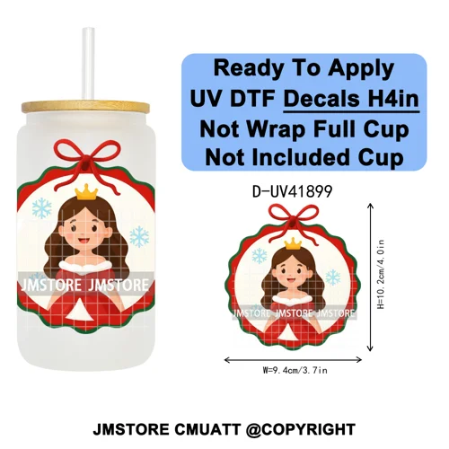 Preppy Christmas Stamps Xmas Card UV DTF Transfer Stickers Decals Ready To Apply Waterproof For 16OZ Libbey Glass Can Tumbler