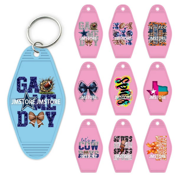 Football Cowboys Coquette Bow Game Day UV DTF Motel Keychain Wraps Ready To Apply Waterproof High Quality Hotel Keychain Decals