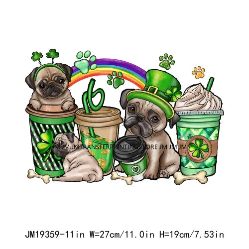 Shamrock Crusher Sassy litt lassie St Patricks Day Coffee Rainbow Gnomies Logos DTF Transfer Stickers Ready To Press For Hoodies