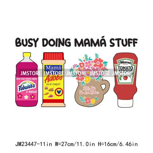 Tropical Summer Mama Nana Auntie Sister Floral Mom Iron On Spanish Busy Doing Mama Stuff DTF Transfer Stickers For T-shirts