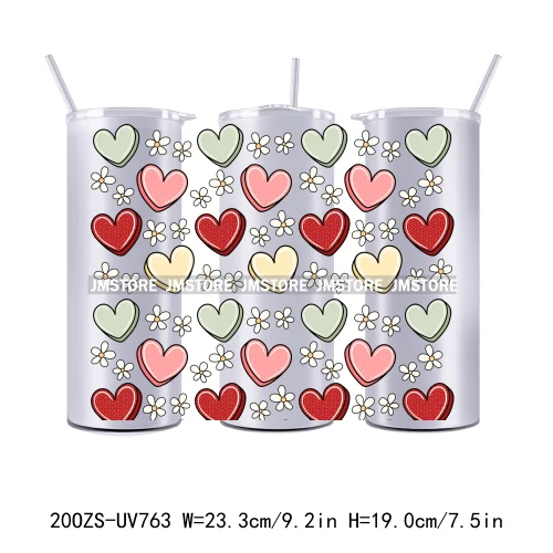 Groovy Valentine's day Love Heart Dessert 20OZ Skinny Tumbler Wrap UV DTF Transfer Stickers Personalized Custom Labels For Gift