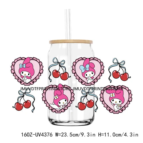 Cute Cartoon Cat Cow 16OZ UV DTF Cup Wrap Transfers Stickers Baseball Girl Custom Label DIY Waterproof Logo For Libbey Glass Can