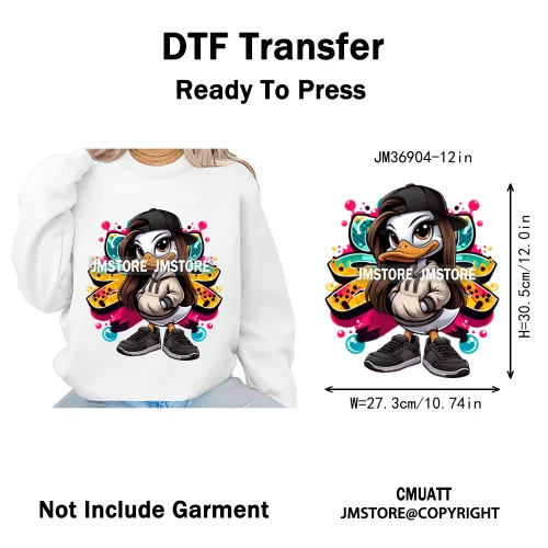 12in Girls Female Teddy Bear Duck Urban Sneakers Animal Washable Iron on DTF Transfers Stickers Ready to Press for T-shirts Bags
