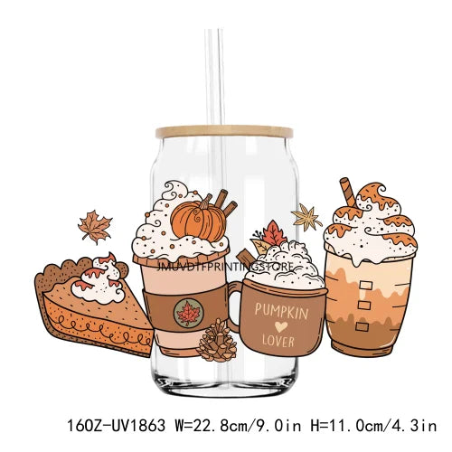 Thanksgiving Fall Thick And Juicy 16OZ UV DTF Cup Wrap Transfers Stickers Custom Labels DIY Waterproof Logo For Libbey Glass Can