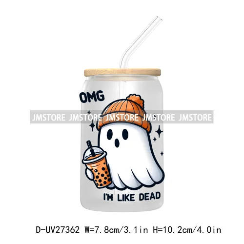 Funny Witch Ghosts Halloween Bat UV DTF Transfer Stickers Decals For Libbey Cold Cups Mugs Tumbler Waterproof Craft Spooky Vibes