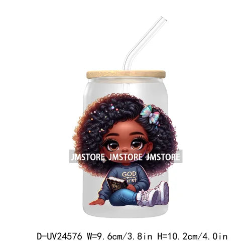 Black Chibi Girl UV DTF Transfers Stickers Decals For Libbey Cold Cups Mugs Tumbler Waterproof DIY Craft Beautiful Afro Woman