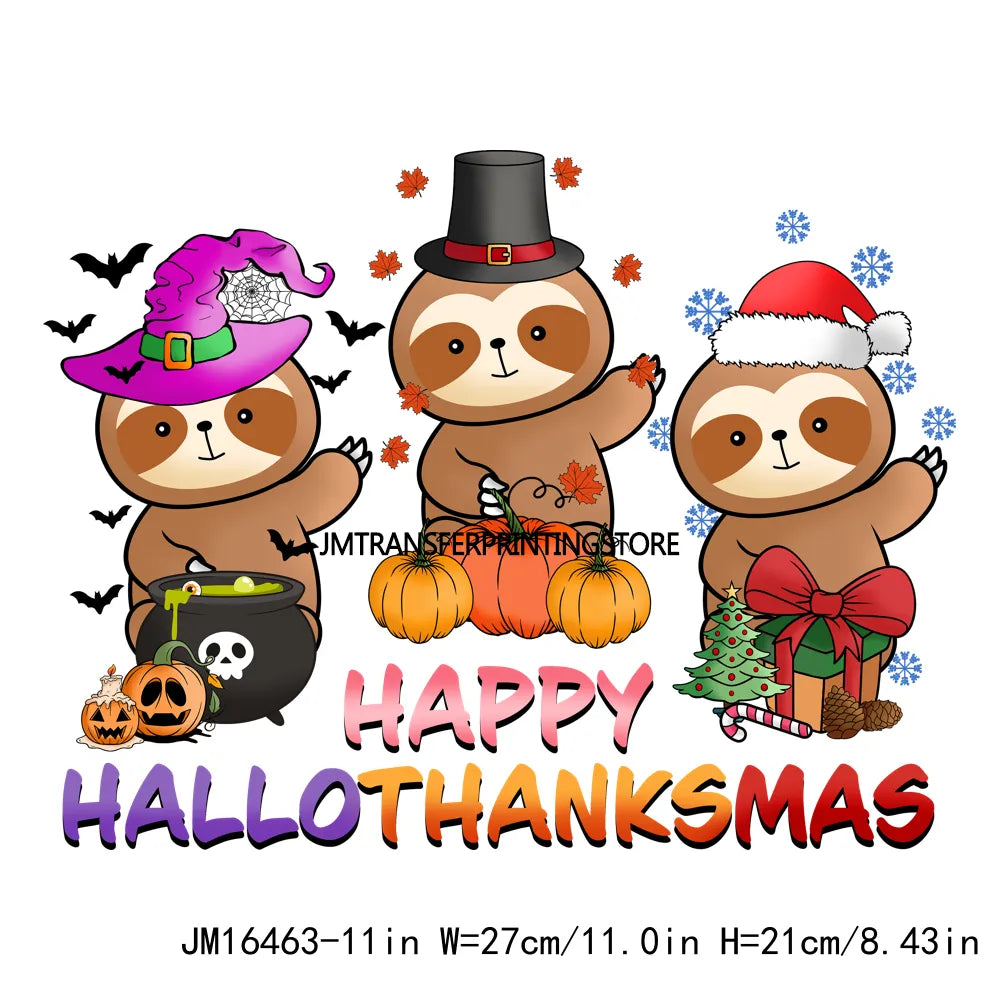 Eat Drink And Be Thankful Hallothanksmas Decals Santa Gnome Coffee Cup Animal Pumpkin Iron On DTF Transfer Sticker For Clothing