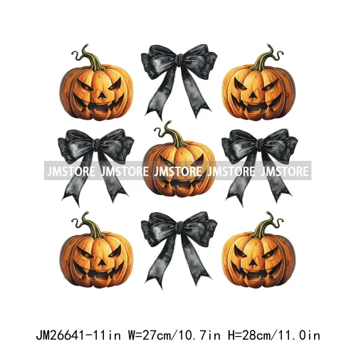 Fashion Halloween Pumpkin Coquette Bow Spooky Vibes Washable Printing DTF Iron On Heat Press Transfer Stickers For Clothing Bags