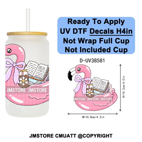 Bookish Positive Quotes Self Care UV DTF Transfer Stickers Decals Ready To Apply Waterproof For 16OZ Libbey Glass Can Tumbler