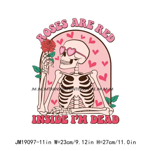 Pink Retro Skeleton Anti Valentine Club Talk About Love Dead Inside But It's Valentine's Skull DTF Transfer Stickers For Shirts