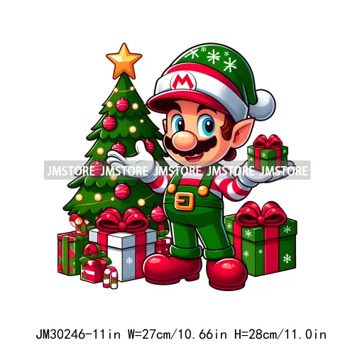 Christmas Cartoon Animal Characters Snow Holiday Santa Tree Gifts Iron On DTF Transfers Stickers Ready To Press For Sweatshirts