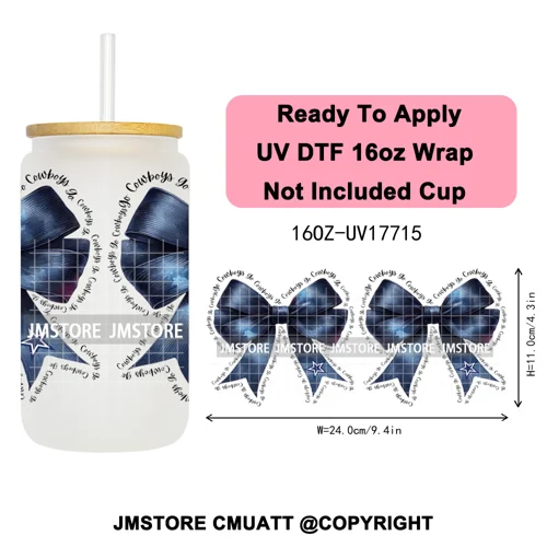 Faux Glitter American Football Game Day UV DTF Cup Wrap Ready To Apply Transfer Stickers 16OZ Tumbler Wraps For Libbey Glass Can