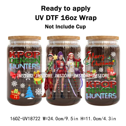 Demon Hunters Kpop Christmas Party UV DTF Stickers Ready To Apply Cup Wrap Durable Custom Prints DIY Craft For Libbey Can Glass