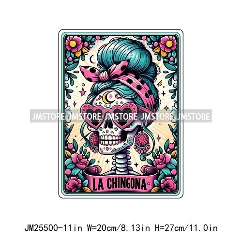 New Drama Queen Teacher Reader Smoker Flower Skull Humor Gothic Tarot Card DTF Iron On Heat Press Transfer Stickers For Clothing