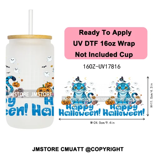 Kpop Halloween Spooky Ghosts Anime Lover 16OZ UV DTF Cup Wraps Ready To Apply Waterproof Transfer Stickers For Libbey Glass Can