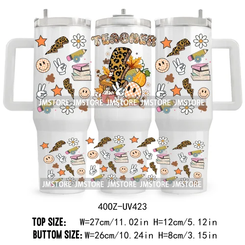 Retro Pumpkin Season Bow UV DTF 40OZ Tumbler Wrap Ready To Apply Good Quality Waterproof Dog Mom Fall Mama Transfer Stickers