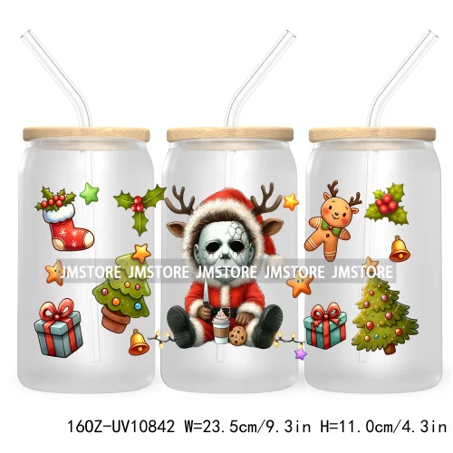 Christmas Movie Killer UV DTF Cup Wrap For Libbey Glass Can Transfer Stickers Waterproof Custom Labels Scary Horror Friends