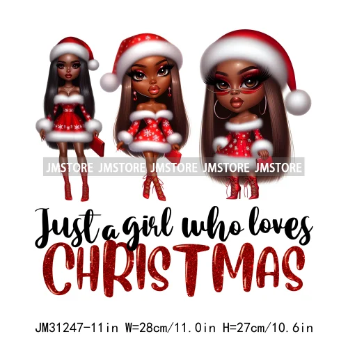 Just a Girl Who Loves Christmas Afro Woman Not Like Us Hip Pop Santa Iron On DTF Transfers Stickers Ready To Press For Hoodies