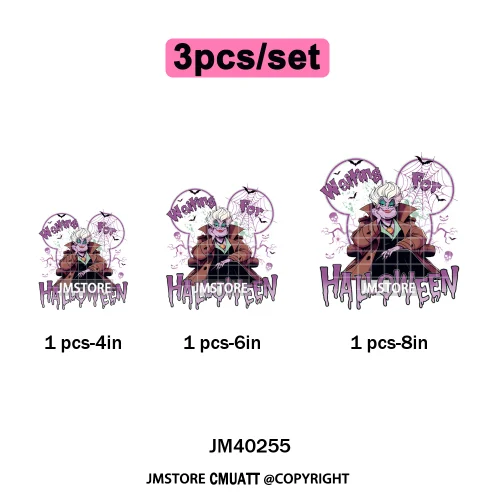 Waiting For Halloween Coquette Bad Girls Friends Wicty Logos Iron on DTF Washable Transfers Stickers Ready to Press for Clothing