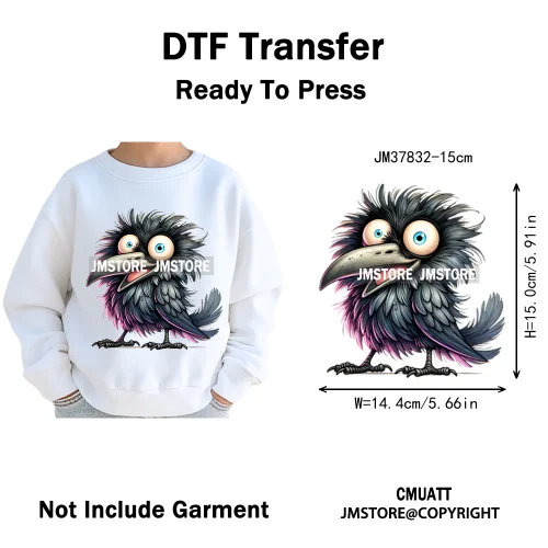 15cm 5.9in Kids Funny Hairy Cartoon Birds Animal Washable Iron on DTF Transfers Stickers Printing Ready to Press for Clothing