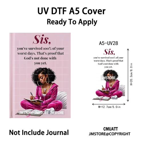 Bible Verse Black Woman Religious A5 Notebook UV DTF Wraps Ready To Apply Waterproof Transfer Stickers Decals For Journal Cover