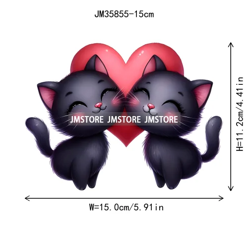 15cm 5.9in Kids Cute Flower Heart Love Valentine Black Cat Iron On Heat Transfer Sticker For Clothes Print Vinyl Washable Decal