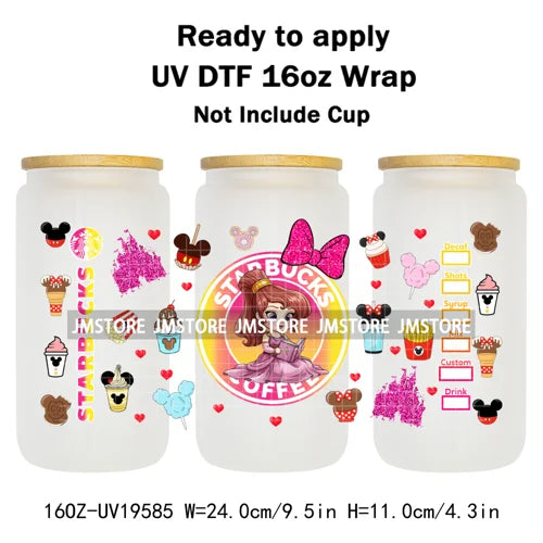 Coquette Bow Baby Toddler Princess UV DTF Cup Wraps Ready To Apply Transfer Stickers For 16OZ Libbey Glass Can Mug Faux Glitter