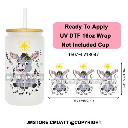 Feliz Navidad Christmas Mexican Food UV DTF Stickers Ready To Apply Cup Wrap High Quality Waterproof For 16OZ Libbey Can Glass