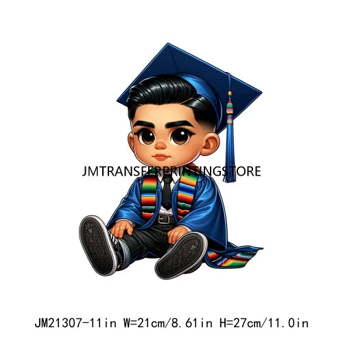 Chicano Graduation Chibi Style Boy Logos Si Se Pudo Educated Latino Double Trouble Man DTF Heat Transfer Stickers For Clothes