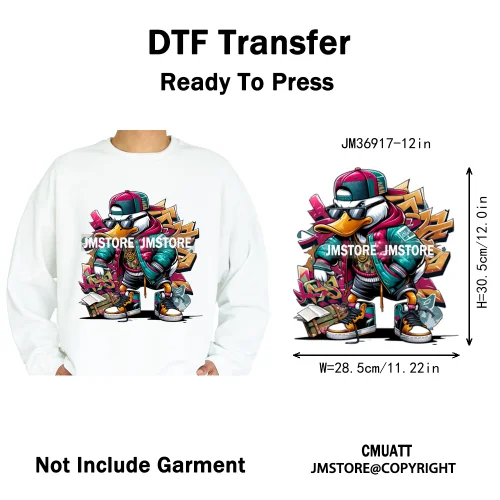 12in Cartoon Streetwear Duck Off Hip Hop Gangster Animal Vibes Iron on DTF Transfers Stickers Ready to Press for T-shirts Bags