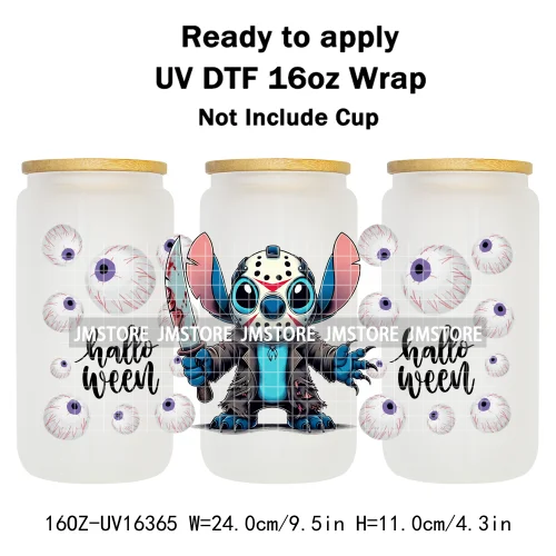 Horror Halloween Cartoon Killers 16OZ UV DTF Cup Wraps Ready To Apply Waterproof Transfer Stickers For Libbey Glass Can Tumbler