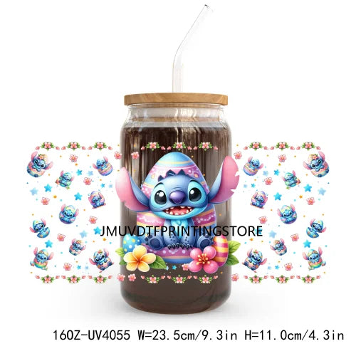 Cute Cartoon Girl With Egg UV DTF Sticker For 16OZ Libbey Glass Cup Can Wrap Transfer Sticker Custom Print DIY Logo Easter Vibes