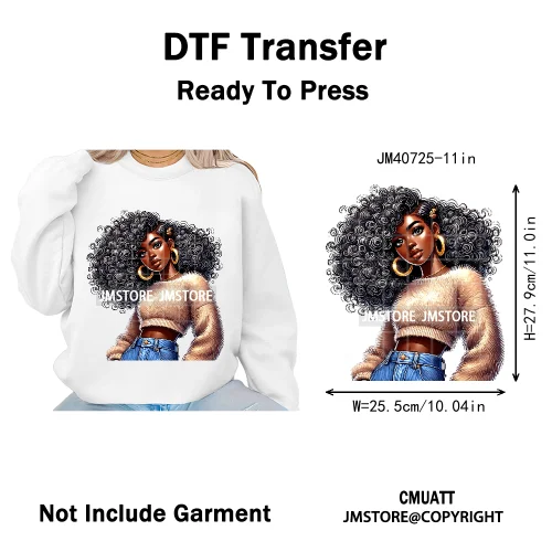 Sassy Curly Afro Women Fashion Hairstyle Urban Melanin Girls Iron on DTF Washable Transfers Stickers Ready to Press for Textile