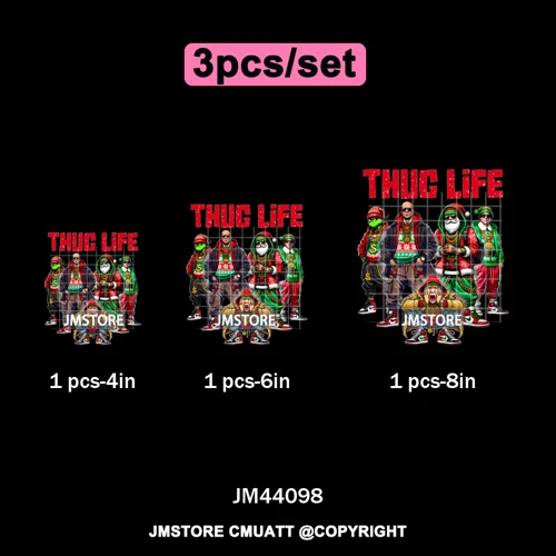 Thug Life Cartoon Movie Xmas Friends Christmas Thief Iron on Washable DTF Transfers Stickers Ready to Press for T-shirts Bags