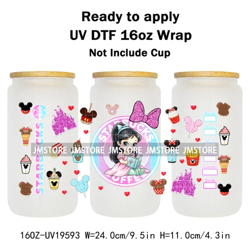 Coquette Bow Baby Toddler Princess UV DTF Cup Wraps Ready To Apply Transfer Stickers For 16OZ Libbey Glass Can Mug Faux Glitter