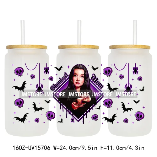 Funny Horror Halloween Characters UV DTF Wraps Transfer Sticker Selfadhesive Waterproof High Quality For 16OZ Libbey Glass Can