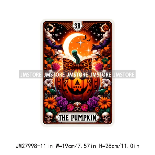 Spooky Halloween Tarot Card Pumpkin Skeleton Ghost Flower Iron On DTF Transfers Stickers Ready To Press For Sweatshirt Bags