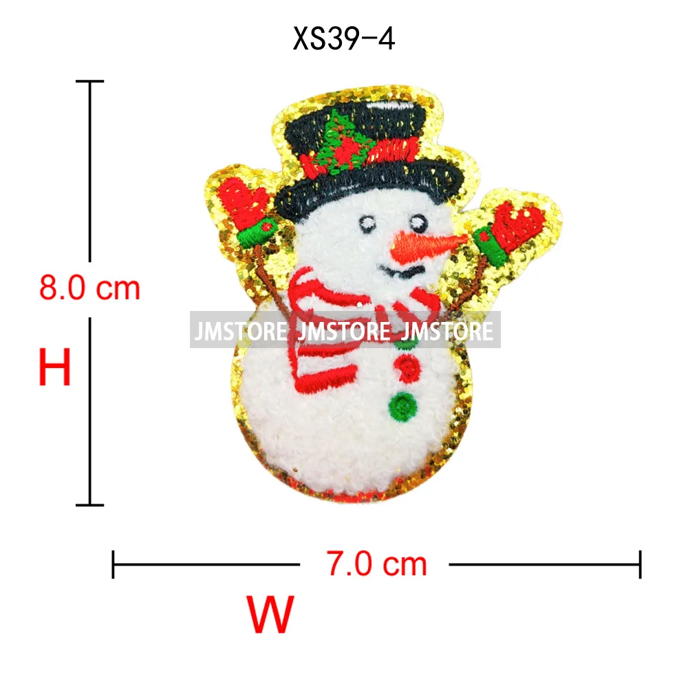 Cute Christmas Icons Jingle Bell Santa Coquette Cozy Season Glitter Applique Iron on Embroidered Chenille Patches for Clothing