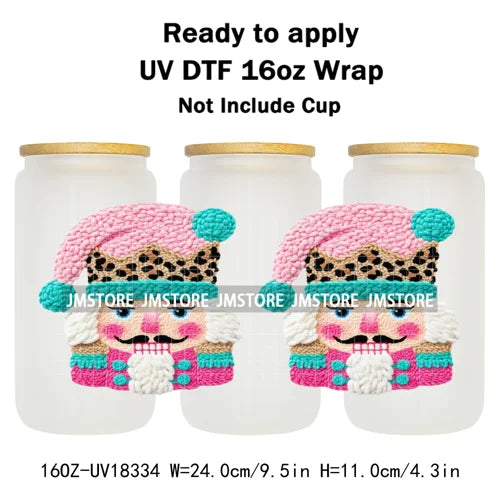 Faux Yarn Christmas Santa Claus Tree UV DTF Stickers Ready To Apply Cup Wrap Custom Labels DIY Craft For Libbey Glass Can Mugs