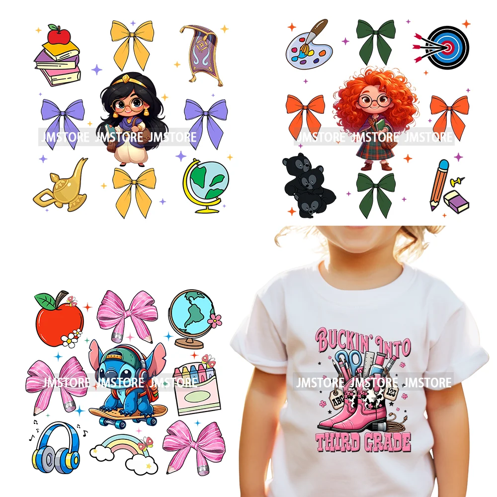 Cartoon Princess Character Friends Back To School Coquette Bow Decals DTF Iron On Transfers Stickers Ready To Press For T-shirts