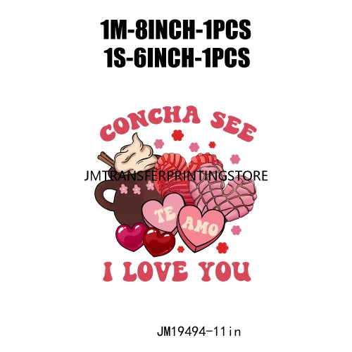 Conchas XOXO Ghost Be My Boo Valentine Concha See Te Amo Sweet Like Pan Dulce DTF Transfers Stickers Ready To Press For Hoodies