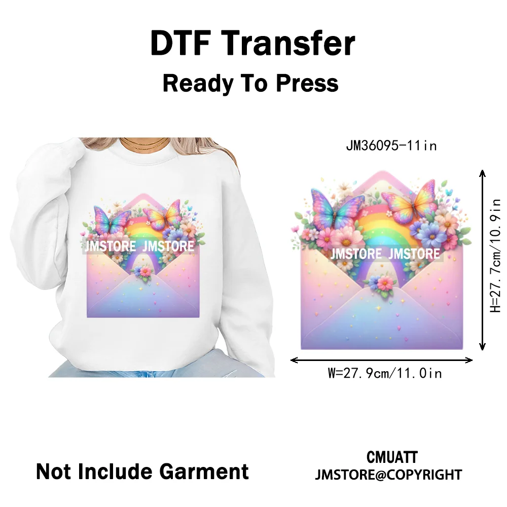Colorful Sparkling Rainbow Butterflies Flowers Lovers Washable Iron on DTF Transfers Stickers Diy Ready to Press for Clothes