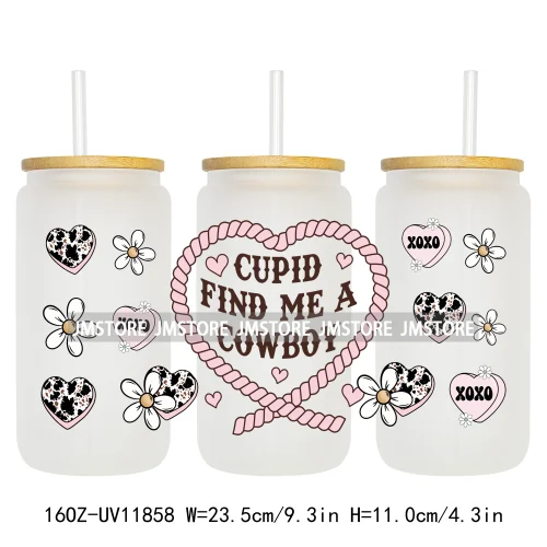 Western Puppy Cat Dog Valentines Day 16OZ UV DTF Cup Wrap Transfer Stickers Custom Labels Waterproof Logo For Libbey Glass Can