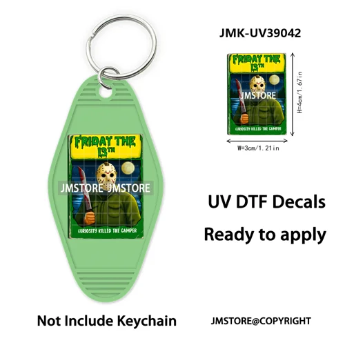 Halloween Horror Killer Energy Drink UV DTF Motel Keychain Decal Ready To Ship Durable Transfer Stickers Logo For Hotel Keychain