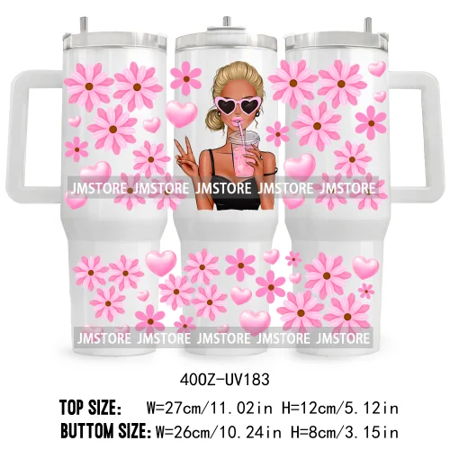 40OZ Tumbler Wrap Fashion Bubble Gum Girl UV DTF Cup Wraps Transfer Stickers Custom Labels Durable Waterproof Logo Coffee Lover