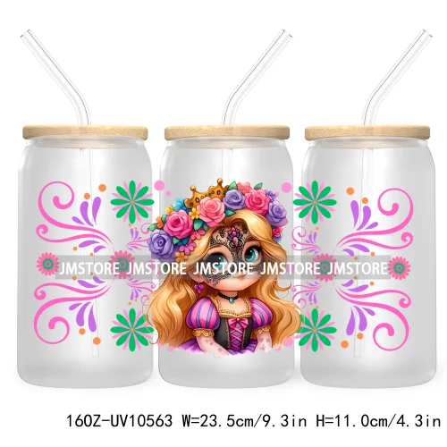 Dia De Los Muertos Mexican UV DTF Sticker For 16OZ Libbey Glass Cup Can Wrap Transfer Stickers Hispanic Halloween Sugar Skulls